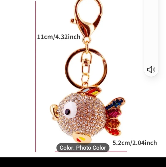 NWT Rhinestone Fish keychain/bag charm gold, red, blue, pink, orange. - Picture 4 of 5